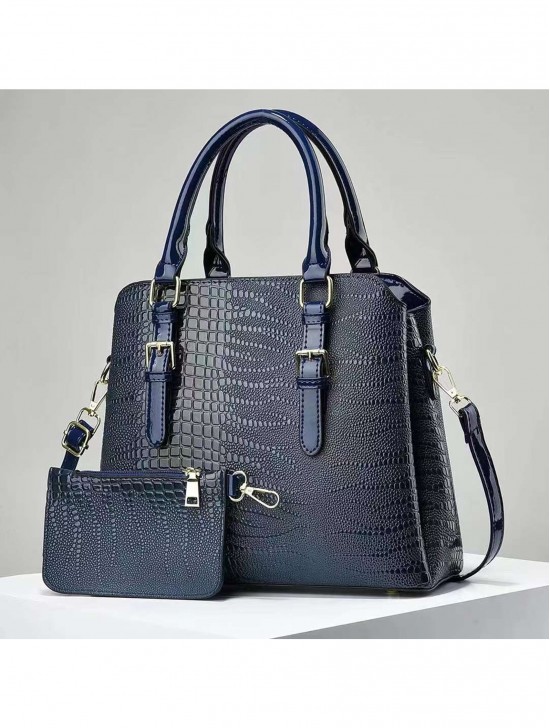 2 in 1 Faux Leather Satchel Bag 